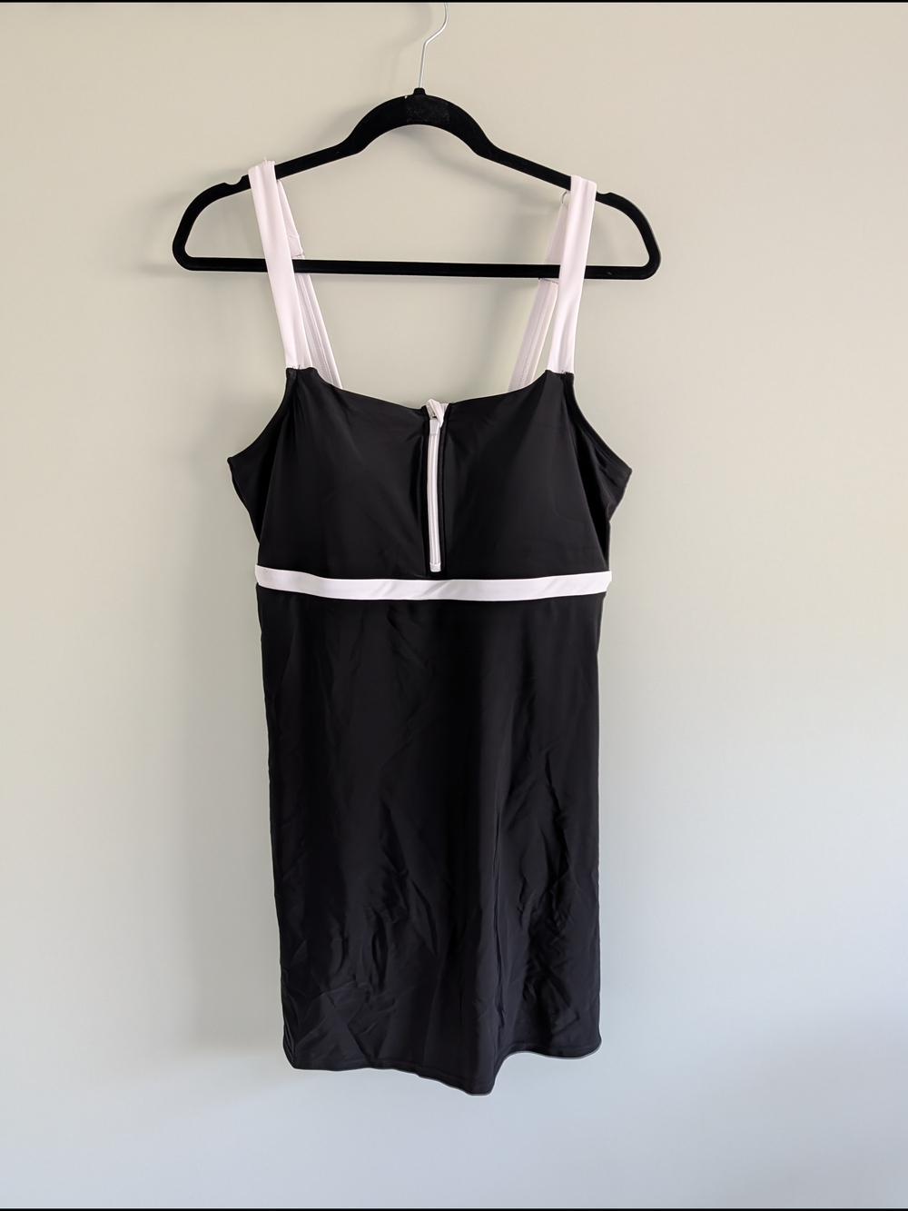 Lands End Black Zip-Front Swimdress With Adjustable straps